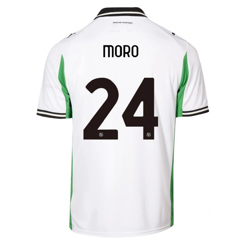Danxen Bambino Maglia Luca Moro #24 Bianco Verde Nero Kit Gara Away 2025/26 Maglietta