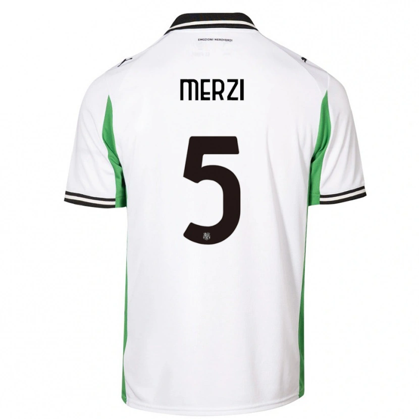 Danxen Bambino Maglia Matteo Merzi #5 Bianco Verde Nero Kit Gara Away 2025/26 Maglietta