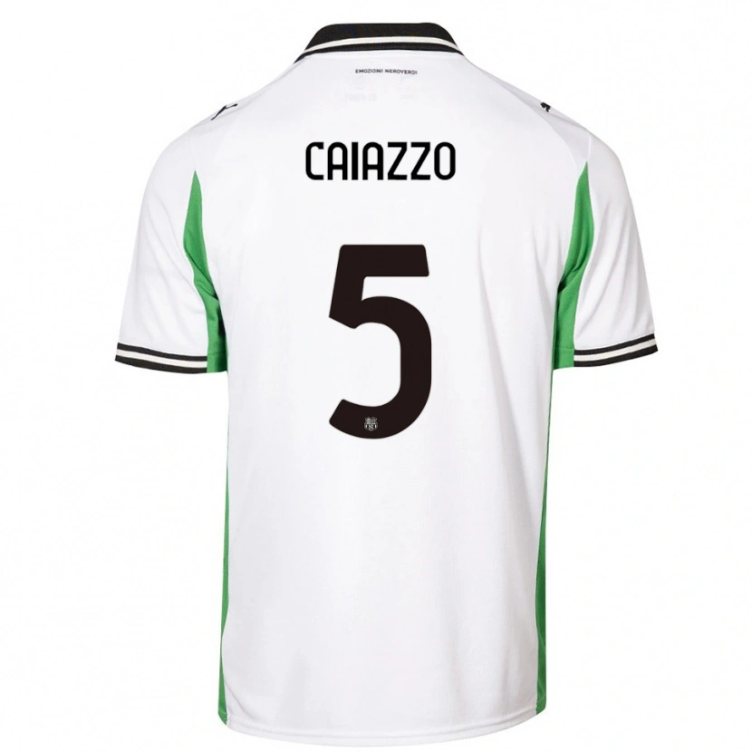 Danxen Bambino Maglia Sara Caiazzo #5 Bianco Verde Nero Kit Gara Away 2025/26 Maglietta