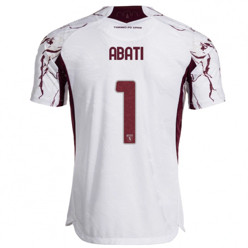Danxen Bambino Maglia Lorenzo Abati #1 Bianco Bordeaux Kit Gara Away 2025/26 Maglietta