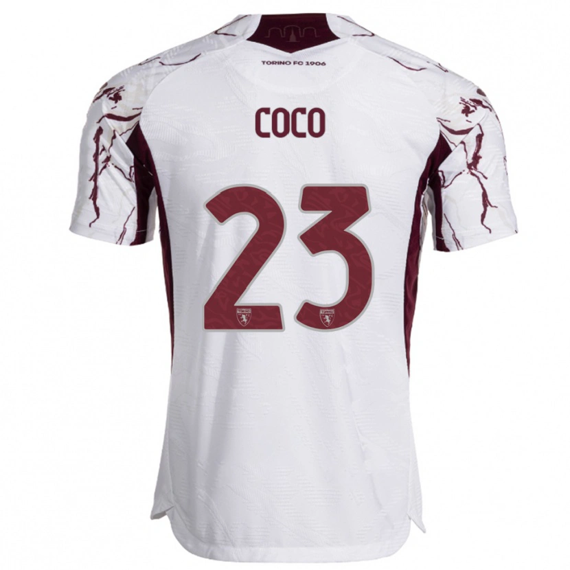 Danxen Bambino Maglia Saúl Coco #23 Bianco Bordeaux Kit Gara Away 2025/26 Maglietta