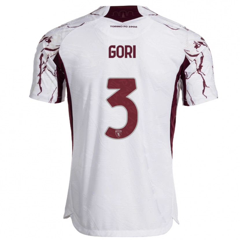 Danxen Bambino Maglia Gabriele Gori #3 Bianco Bordeaux Kit Gara Away 2025/26 Maglietta