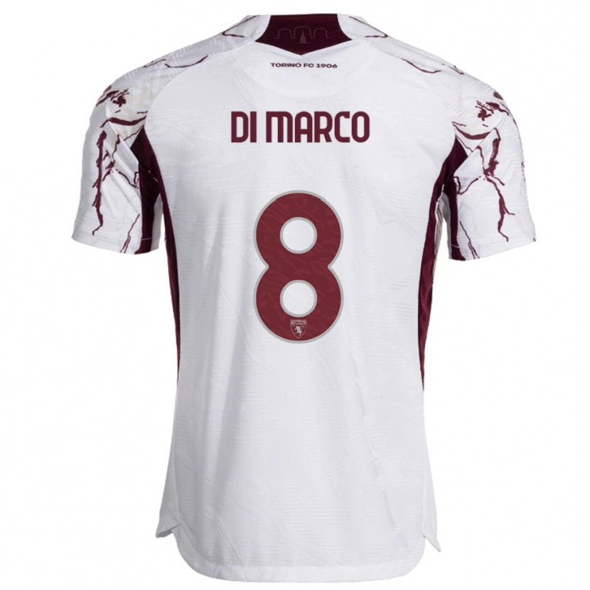 Danxen Bambino Maglia Tommaso Di Marco #8 Bianco Bordeaux Kit Gara Away 2025/26 Maglietta