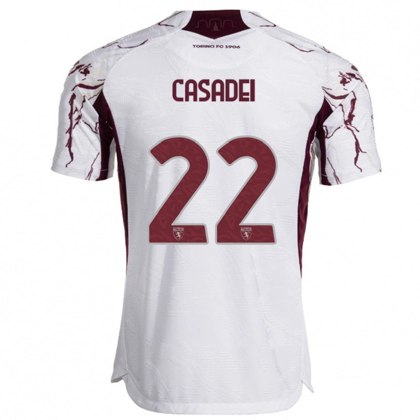 Danxen Bambino Maglia Cesare Casadei #22 Bianco Bordeaux Kit Gara Away 2025/26 Maglietta