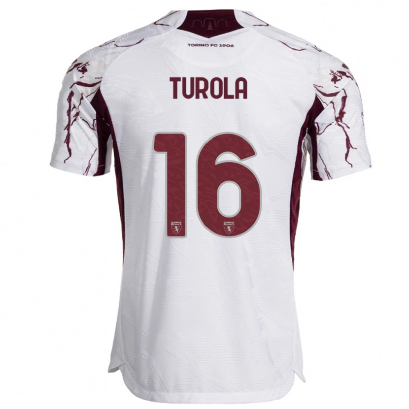 Danxen Bambino Maglia Cristian Turola #16 Bianco Bordeaux Kit Gara Away 2025/26 Maglietta