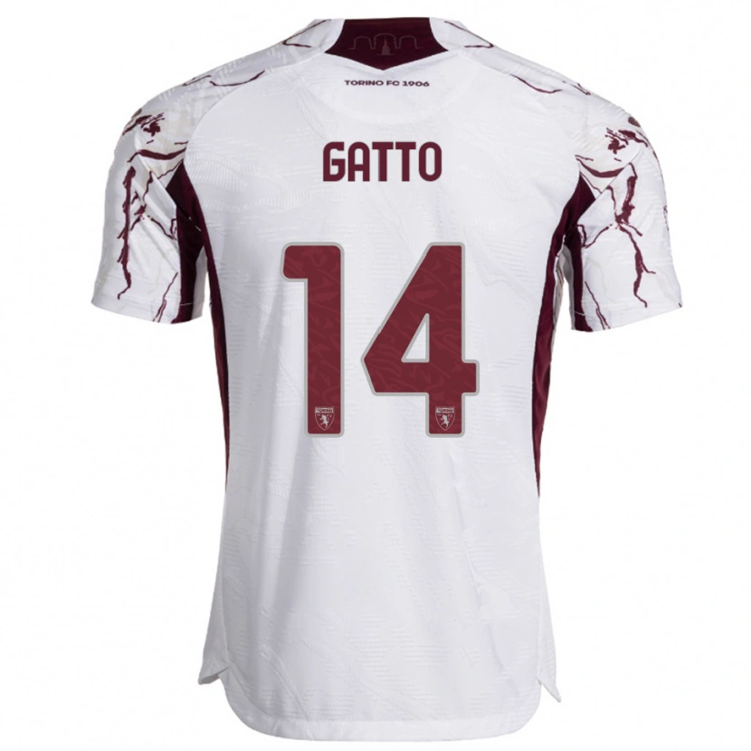 Danxen Bambino Maglia Tommaso Gatto #14 Bianco Bordeaux Kit Gara Away 2025/26 Maglietta