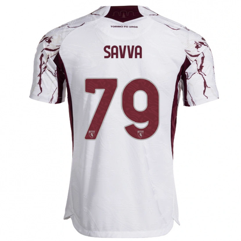 Danxen Bambino Maglia Zanos Savva #79 Bianco Bordeaux Kit Gara Away 2025/26 Maglietta