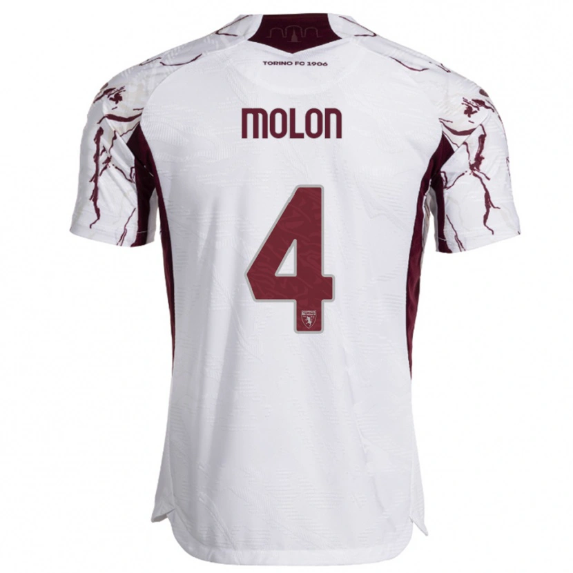 Danxen Bambino Maglia Simone Molon #4 Bianco Bordeaux Kit Gara Away 2025/26 Maglietta