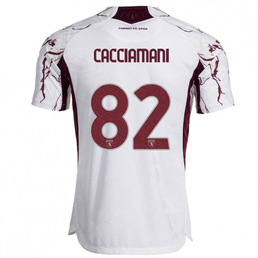Danxen Bambino Maglia Alessio Cacciamani #82 Bianco Bordeaux Kit Gara Away 2025/26 Maglietta