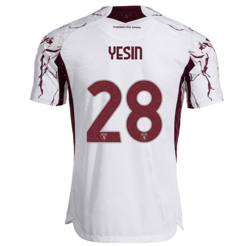 Danxen Bambino Maglia Demyan Yesin #28 Bianco Bordeaux Kit Gara Away 2025/26 Maglietta