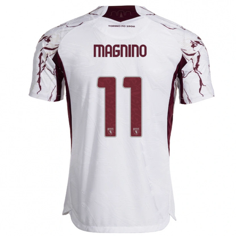 Danxen Bambino Maglia Emanuele Magnino #11 Bianco Bordeaux Kit Gara Away 2025/26 Maglietta