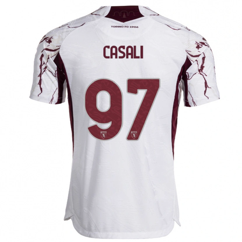 Danxen Bambino Maglia Michele Casali #97 Bianco Bordeaux Kit Gara Away 2025/26 Maglietta
