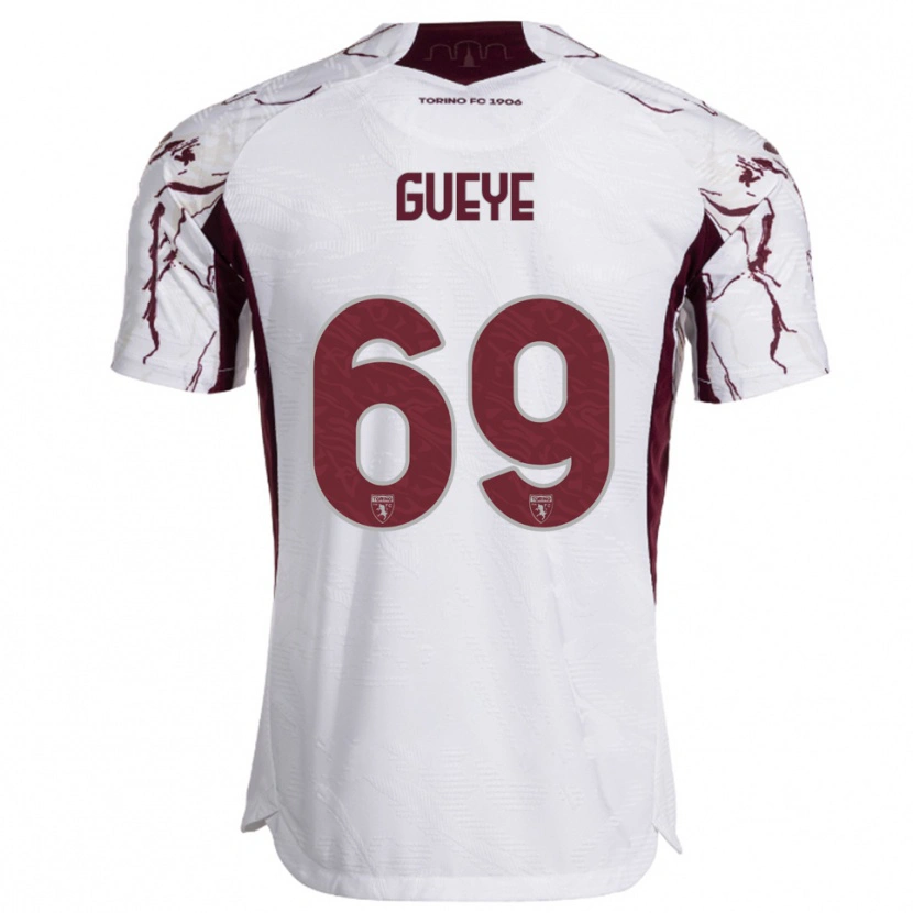 Danxen Bambino Maglia Ousmane Gueye #69 Bianco Bordeaux Kit Gara Away 2025/26 Maglietta