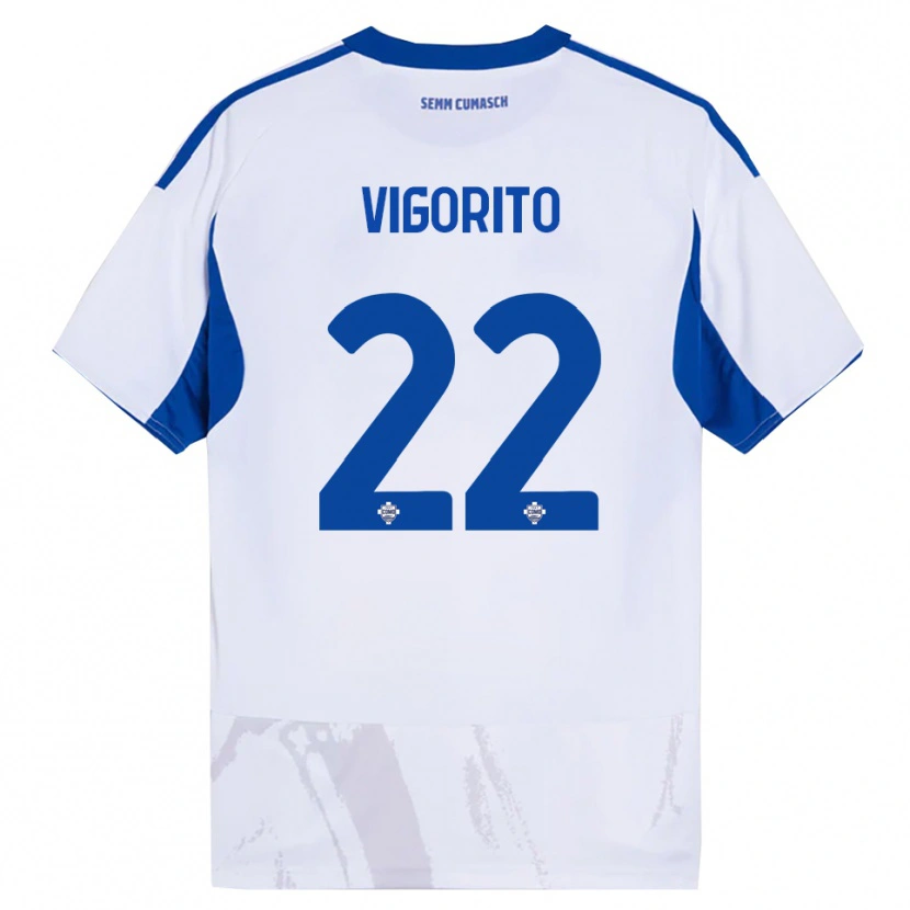 Danxen Bambino Maglia Mauro Vigorito #22 Bianco Blu Kit Gara Away 2025/26 Maglietta
