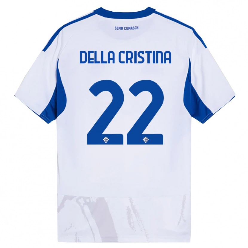 Danxen Bambino Maglia Stefano Della Cristina #22 Bianco Blu Kit Gara Away 2025/26 Maglietta