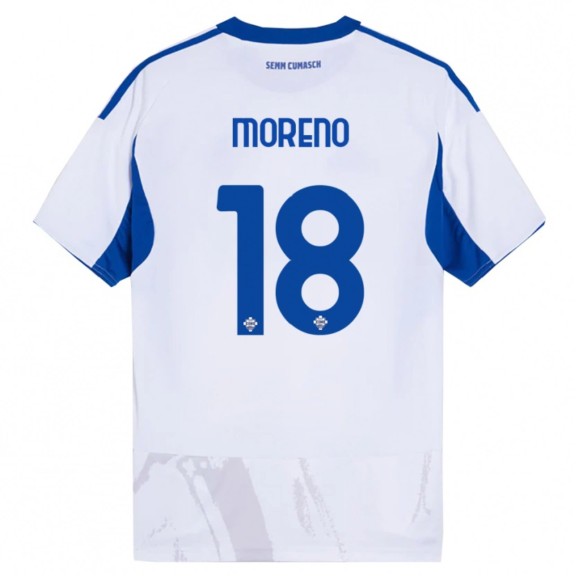 Danxen Bambino Maglia Alberto Moreno #18 Bianco Blu Kit Gara Away 2025/26 Maglietta
