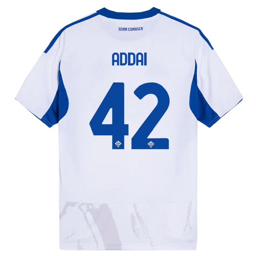 Danxen Bambino Maglia Jayden Addai #42 Bianco Blu Kit Gara Away 2025/26 Maglietta