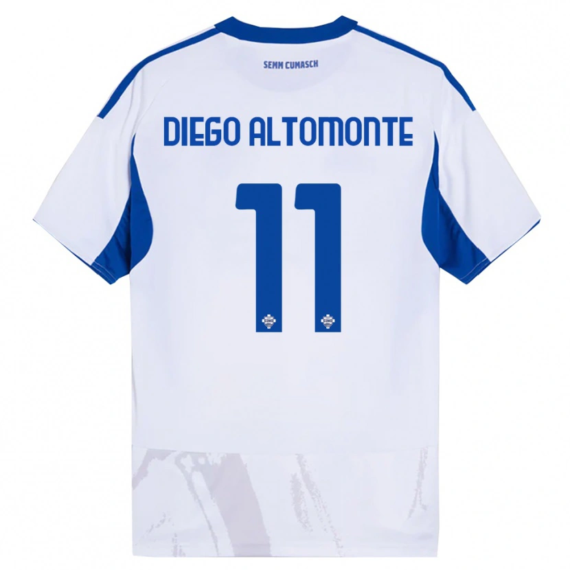 Danxen Bambino Maglia Thomas Diego Altomonte #11 Bianco Blu Kit Gara Away 2025/26 Maglietta