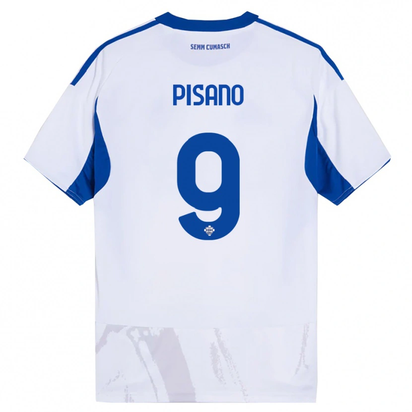 Danxen Bambino Maglia Manuel Pisano #9 Bianco Blu Kit Gara Away 2025/26 Maglietta