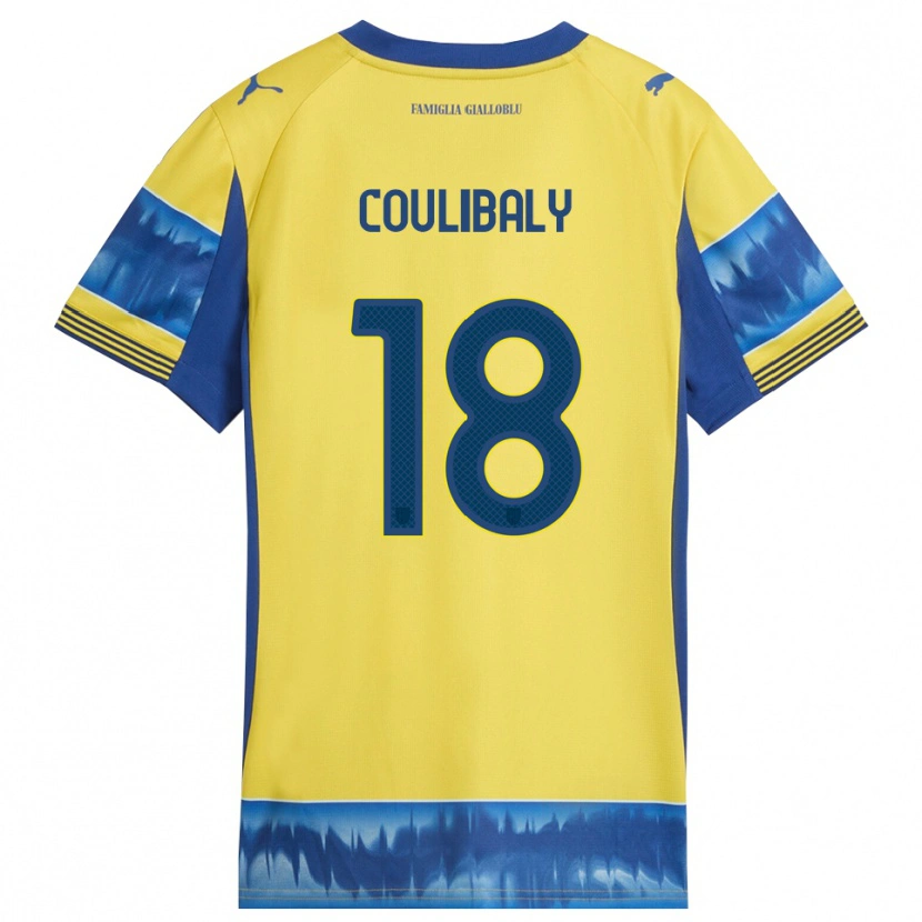 Danxen Bambino Maglia Aboubacar-Sama Coulibaly #18 Giallo Blu Kit Gara Away 2025/26 Maglietta