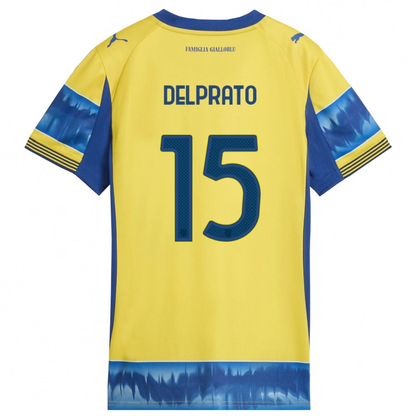 Danxen Bambino Maglia Enrico Delprato #15 Giallo Blu Kit Gara Away 2025/26 Maglietta