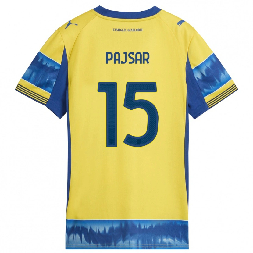 Danxen Bambino Maglia Karlo Pajsar #15 Giallo Blu Kit Gara Away 2025/26 Maglietta