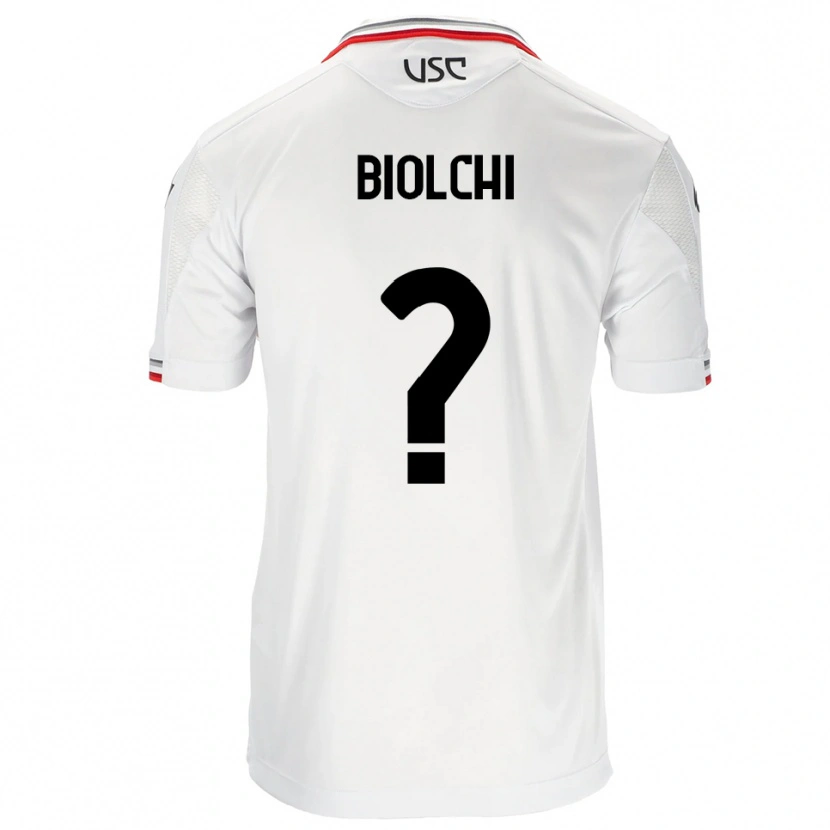 Danxen Bambino Maglia Pietro Biolchi #0 Bianco Rosso Kit Gara Away 2025/26 Maglietta
