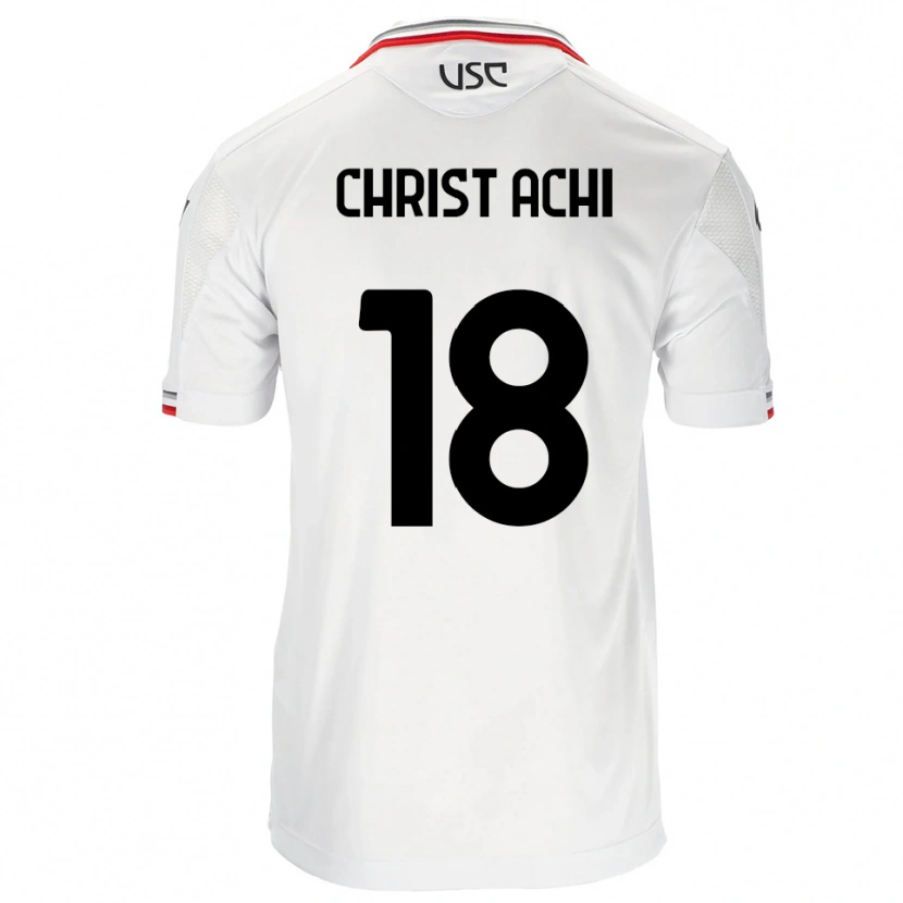 Danxen Bambino Maglia Ange Christ Achi #18 Bianco Rosso Kit Gara Away 2025/26 Maglietta