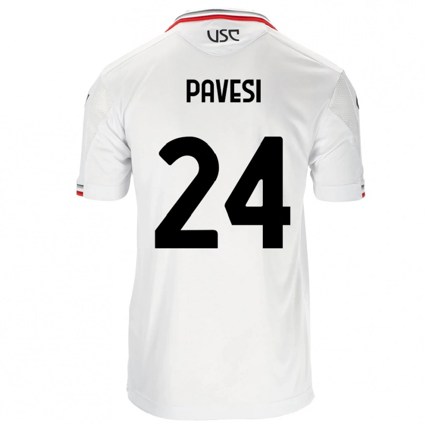 Danxen Bambino Maglia Davide Pavesi #24 Bianco Rosso Kit Gara Away 2025/26 Maglietta
