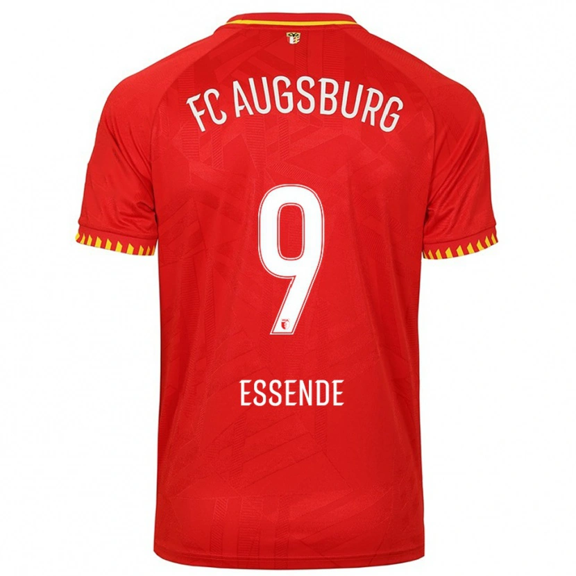 Danxen Bambino Maglia Samuel Essende #9 Rosso Giallo Kit Gara Away 2025/26 Maglietta