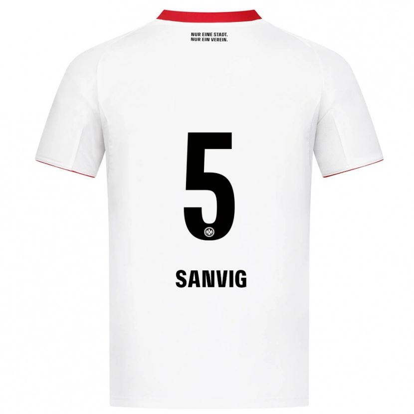 Danxen Bambino Maglia Pernille Sanvig #5 Bianco Rosso Kit Gara Away 2025/26 Maglietta