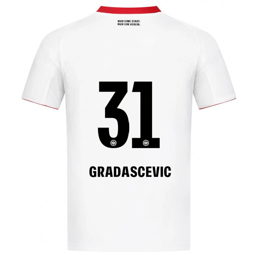 Danxen Bambino Maglia Meris Gradascevic #31 Bianco Rosso Kit Gara Away 2025/26 Maglietta