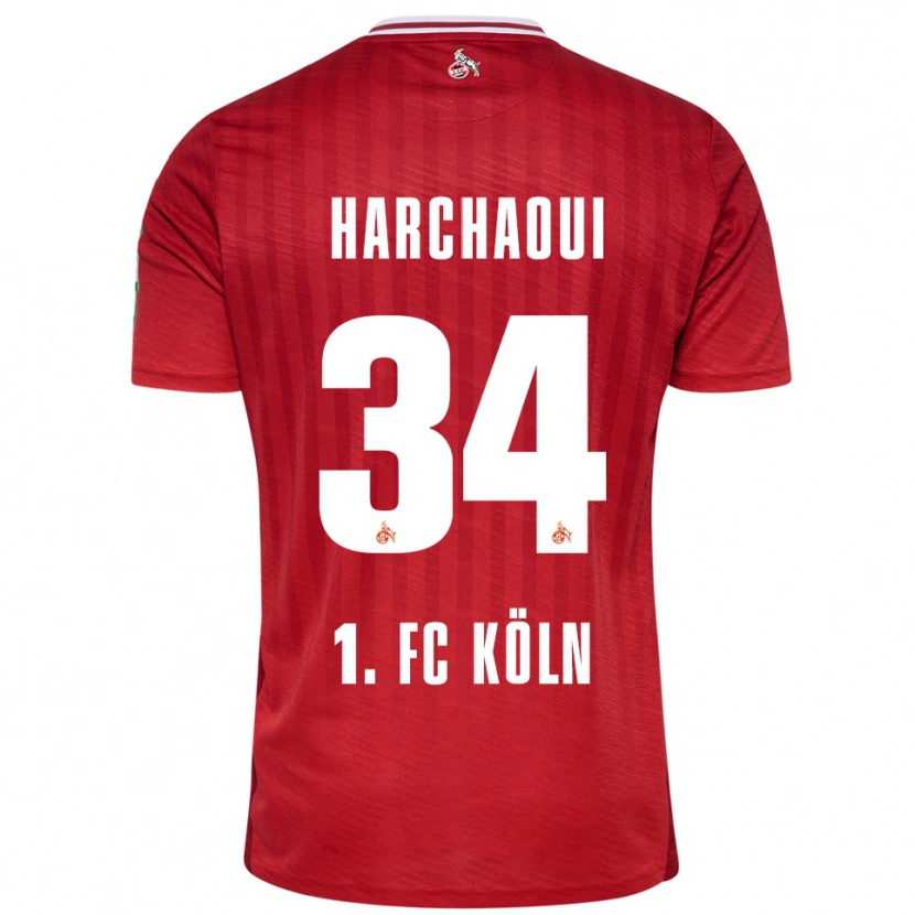 Danxen Bambino Maglia Fayssal Harchaoui #34 Rosso Bianco Kit Gara Away 2025/26 Maglietta