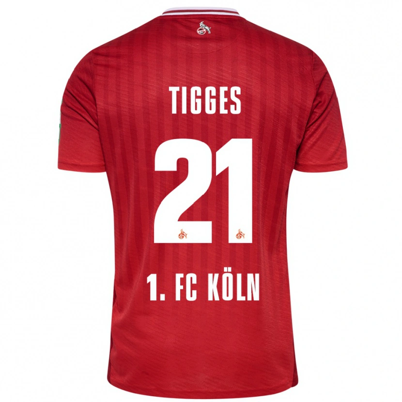 Danxen Bambino Maglia Steffen Tigges #21 Rosso Bianco Kit Gara Away 2025/26 Maglietta