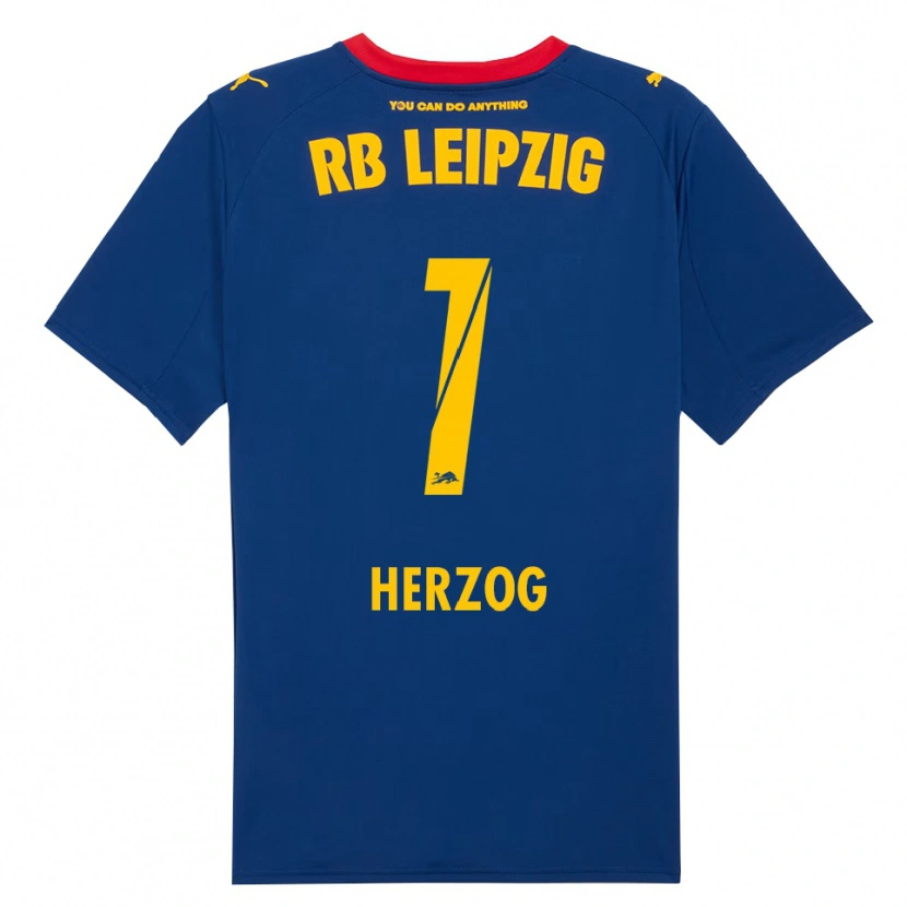 Danxen Bambino Maglia Elvira Herzog #1 Blu Navy Rosso Kit Gara Away 2025/26 Maglietta