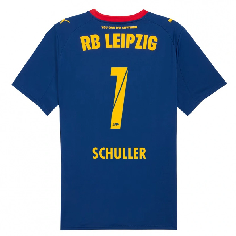Danxen Bambino Maglia Gina Schüller #1 Blu Navy Rosso Kit Gara Away 2025/26 Maglietta