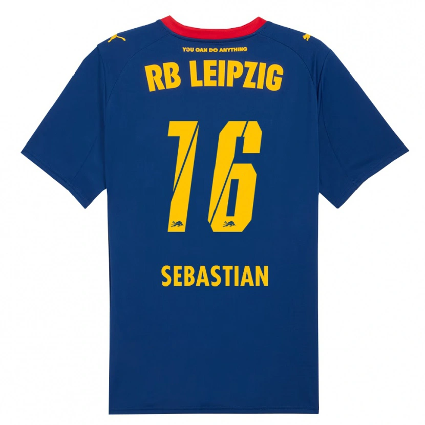 Danxen Bambino Maglia Jordy Sebastian #16 Blu Navy Rosso Kit Gara Away 2025/26 Maglietta