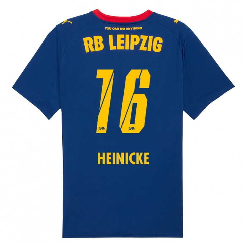 Danxen Bambino Maglia Niklas Heinicke #16 Blu Navy Rosso Kit Gara Away 2025/26 Maglietta