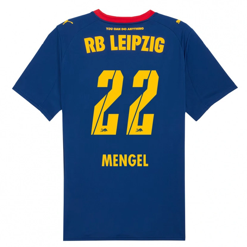 Danxen Bambino Maglia Luca Mengel #22 Blu Navy Rosso Kit Gara Away 2025/26 Maglietta