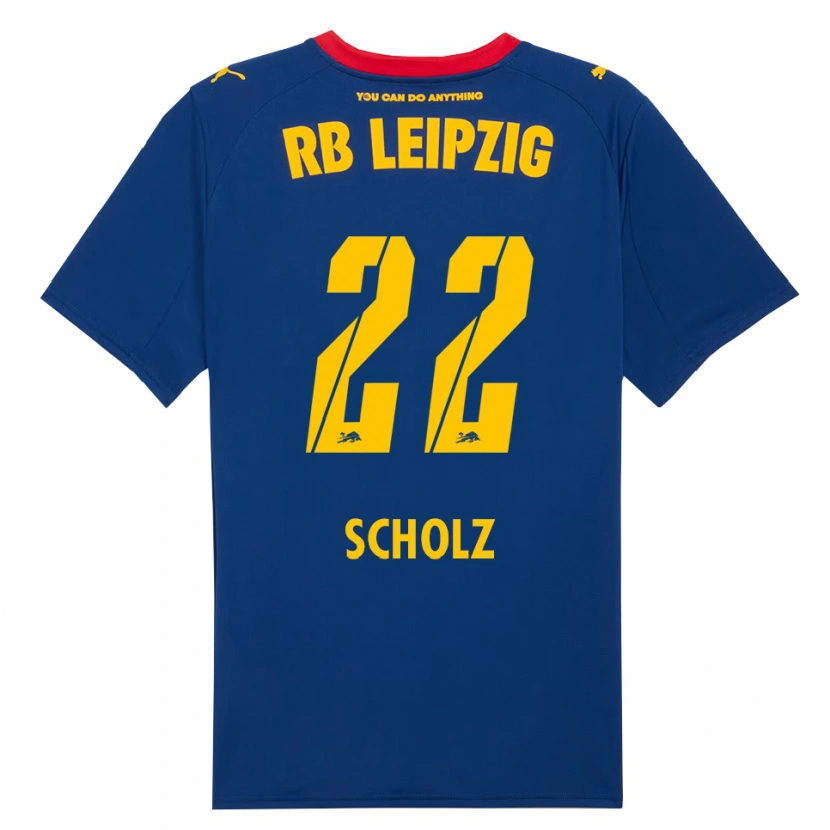 Danxen Bambino Maglia Emil Scholz #22 Blu Navy Rosso Kit Gara Away 2025/26 Maglietta
