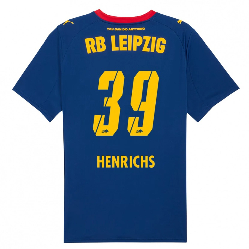 Danxen Bambino Maglia Benjamin Henrichs #39 Blu Navy Rosso Kit Gara Away 2025/26 Maglietta