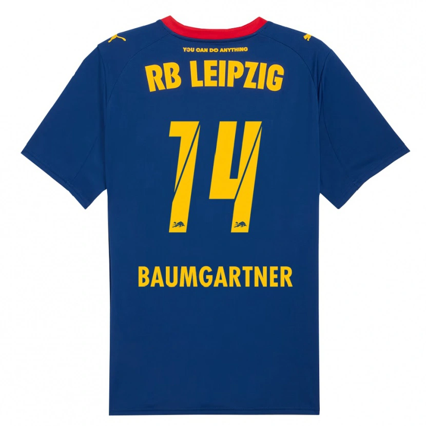 Danxen Bambino Maglia Christoph Baumgartner #14 Blu Navy Rosso Kit Gara Away 2025/26 Maglietta