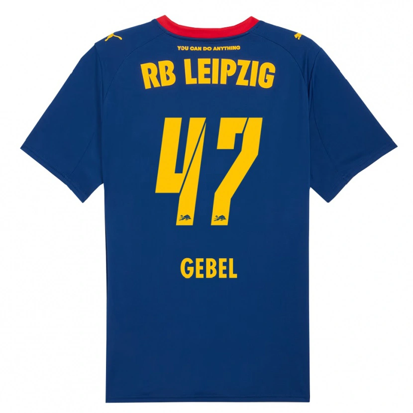Danxen Bambino Maglia Viggo Gebel #47 Blu Navy Rosso Kit Gara Away 2025/26 Maglietta