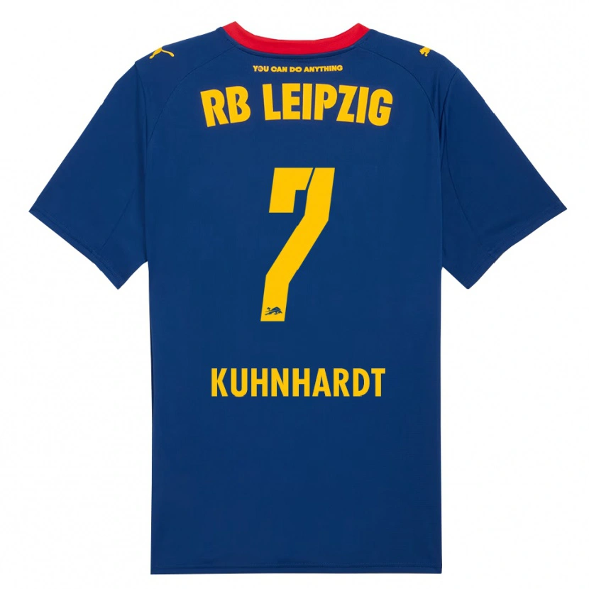 Danxen Bambino Maglia Paul Kühnhardt #7 Blu Navy Rosso Kit Gara Away 2025/26 Maglietta
