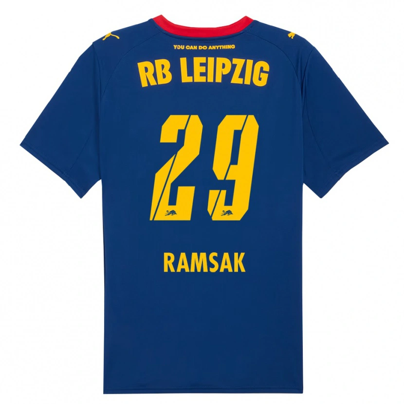 Danxen Bambino Maglia Robert Ramsak #29 Blu Navy Rosso Kit Gara Away 2025/26 Maglietta
