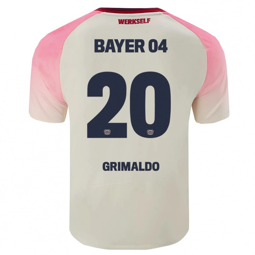 Danxen Bambino Maglia Alejandro Grimaldo #20 Rosa Bianco Sporco Kit Gara Away 2025/26 Maglietta