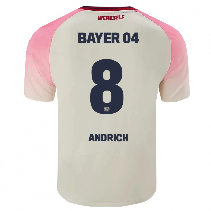 Danxen Bambino Maglia Robert Andrich #8 Rosa Bianco Sporco Kit Gara Away 2025/26 Maglietta