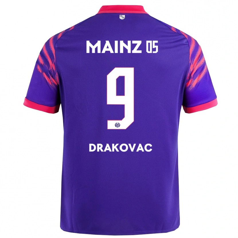 Danxen Bambino Maglia Benjamin Drakovac #9 Blu Navy Rosa Kit Gara Away 2025/26 Maglietta