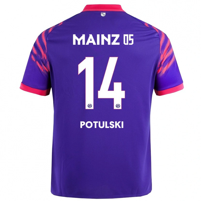 Danxen Bambino Maglia Kacper Potulski #14 Blu Navy Rosa Kit Gara Away 2025/26 Maglietta