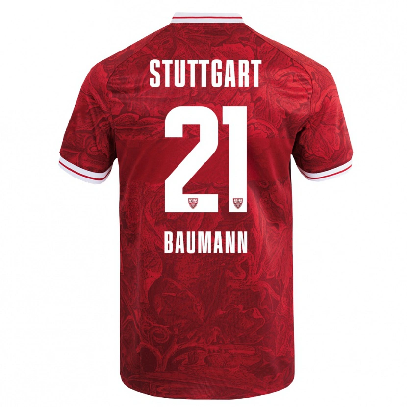 Danxen Bambino Maglia Katharina Baumann #21 Rosso Nero Kit Gara Away 2025/26 Maglietta